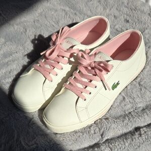 Lacoste Women's Cream and Pink Sneakers Fits 6.5 Womens
